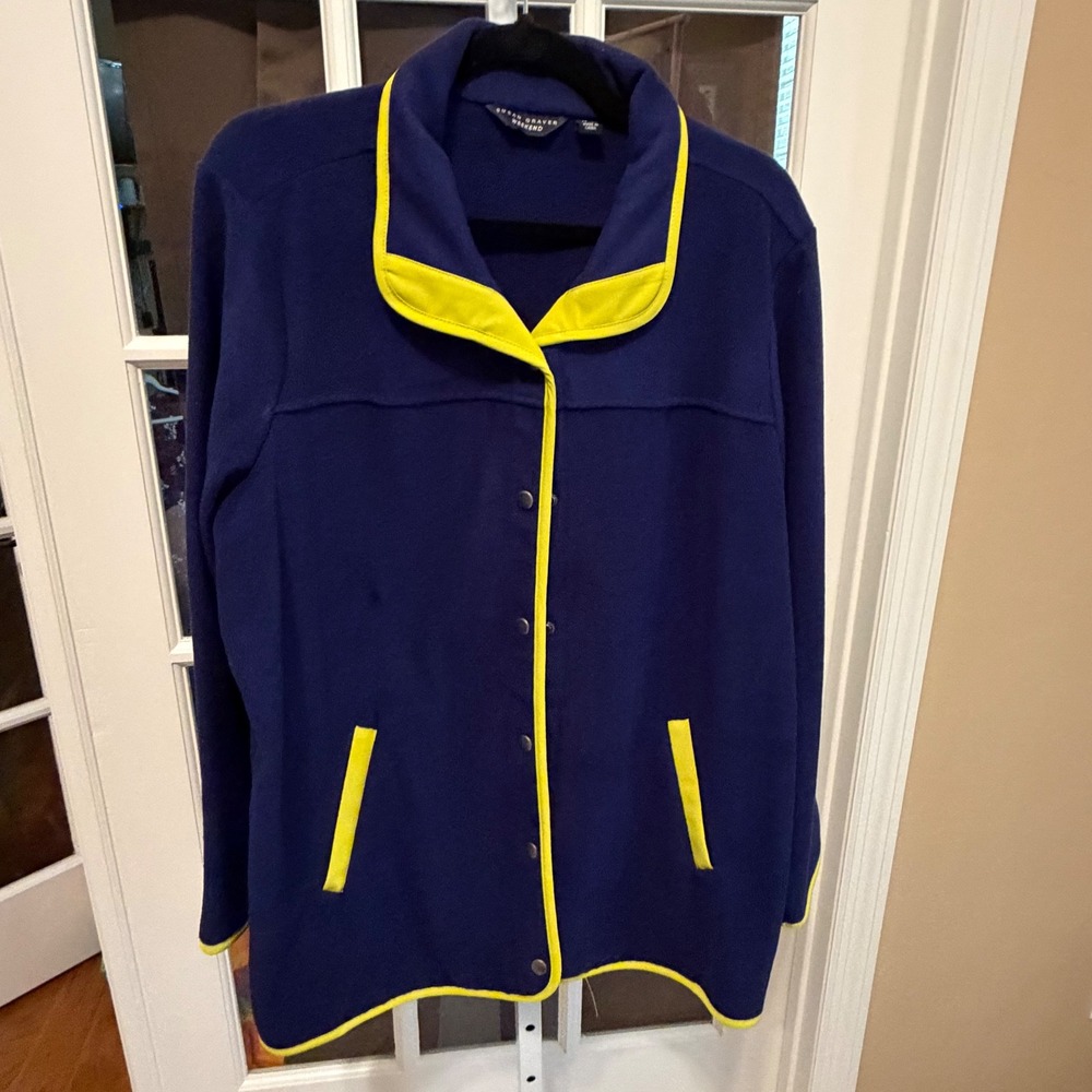 Susan Graver Weekend Blue Fleece Jacket with Yellow Trim - Picture 2 of 3